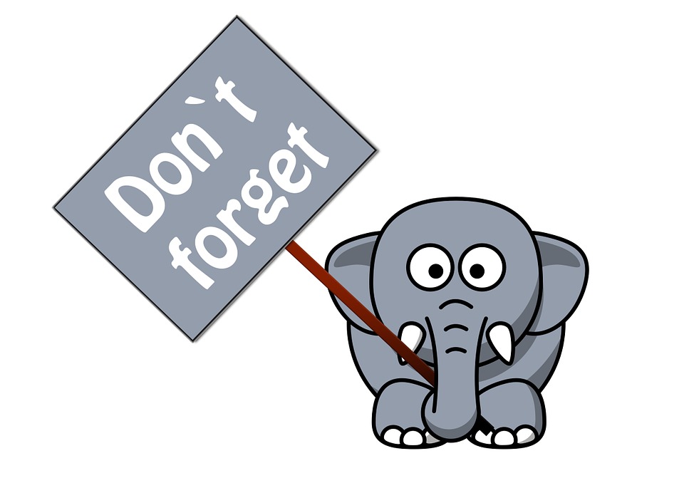 Elephant holding a sign that reads, "Don't forget"!